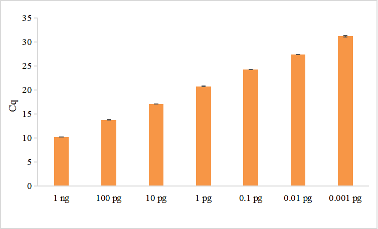 以梯度稀釋的1 ng質(zhì)粒DNA為模板，使用TransGen產(chǎn)品進(jìn)行擴(kuò)增。結(jié)果顯示，TransGen產(chǎn)品擴(kuò)增靈敏度高。